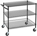 Finnhomy 3 Tier Heavy Duty Commercial Grade Utility Cart, Wire Rolling Cart with Handle Bar, Steel Service Cart with Wheels, Kitchen Carts on Wheels, Metal Cart Shelf Size 24" D x 36" W, NSF, Black by Finnhomy