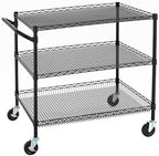Finnhomy 3 Tier Heavy Duty Commercial Grade Utility Cart, Wire Rolling Cart with Handle Bar, Steel Service Cart with Wheels, Kitchen Carts on Wheels, Metal Cart Shelf Size 24" D x 36" W, NSF, Black by Finnhomy