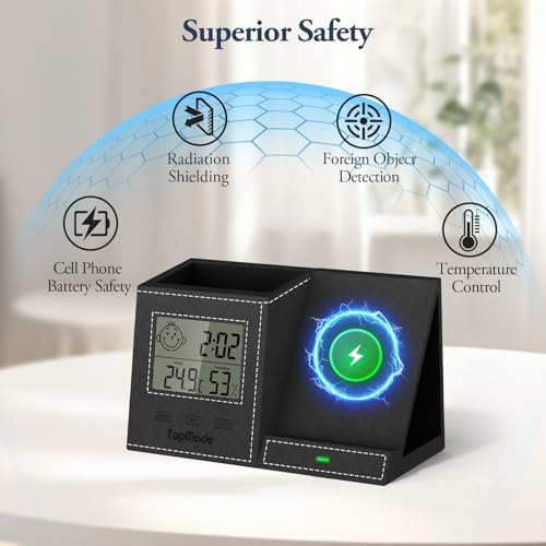 Pen Holder with Wireless Charger, Led Screen Desk Caddy with Digital Clock - Image 6
