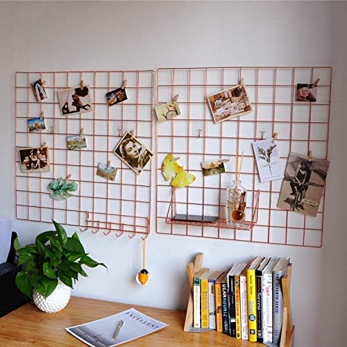 Yash Metal Wire Grid Panel, Display Organizer, Postcard Wall Artwork Display for Home Office Living Room Dorm Kitchen Storage Grid Wall, 23.6" X 23.6", Pack of 2 Pcs, Rose Gold by Unknown