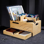 Homde Bamboo Charging Station Organizer: 6 Compartments and Drawer - Image 6