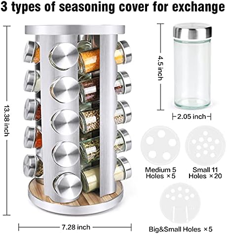 CANTAMI Spice Rack Organizer with Jars for Cabinet(20Pcs), Revolving - Image 2