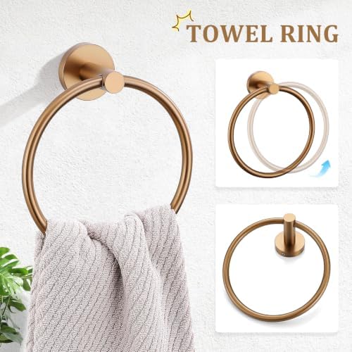 TURS Brushed Rose Gold 5-Piece Bathroom Hardware Set SUS304 Stainless Steel Towel Bar Set Towel Racks for Bathroom Wall Mounted, 23.6-Inch - Image 3