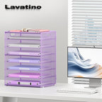 Lavatino 8-Tier Office Desk File Organizer, Letter Tray Paper Organizer with Handle, Including 5 Adjustable Slide Trays for Organizing Desktop Workspace Accessories and Supplies (Purple Metal Mesh) - Image 4