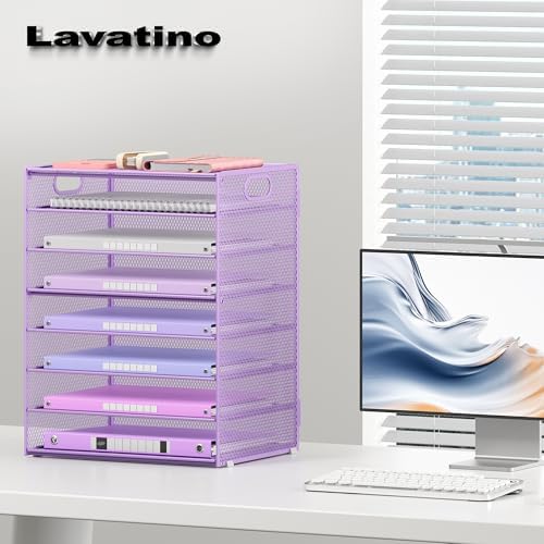 Lavatino 2 Pack 8-Tier Office Desk File Organizer, Letter Tray Paper Organizer with Handle, Including 5 Adjustable Slide Trays for Organizing Desk Workspace Accessories and Supplies (Purple Mesh) - Image 7