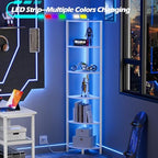 Furnulem 6 Tier Corner Shelf with LED Light, 67.5" White Narrow Bookshelf - Image 5