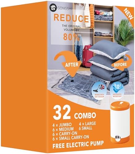 GONGSHI Vacuum Storage Bags with Electric Pump, 32-Piece Set by GONGSHI