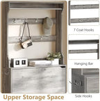 Wodeer Tall Shoe Cabinet with Coat Rack, Hidden Shoe Storage Cabinet with Doors & Drawer, Hanging Bar & Hooks, Slim Narrow Freestanding Shoe Rack Organizer for Entryway, Hallway & Living Room, Grey - Image 6