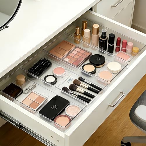 Manalete 8 Pcs Large Clear Plastic Drawer Organizer,15"x6" Vanity Organizer - Image 2