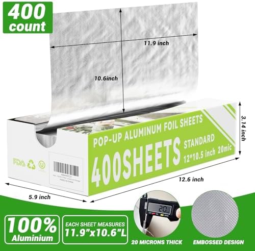 Aluminum Foil Sheets, 400 Count Tin foil,12" x 10.5" Pre-Cut Pop-Up Dispenser for Food Wrap, Hot Dog or Sandwich Wrap,Food Storage, Baking, Catering, Restaurant,Kitchen Use - Image 5