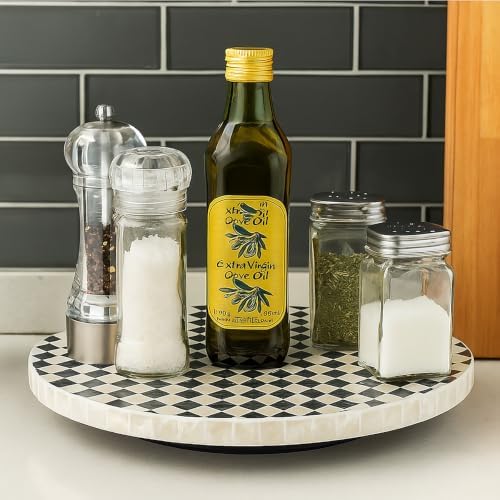12-Inch Mother of Pearl Lazy Susan for Table Top, Black & White - Image 2