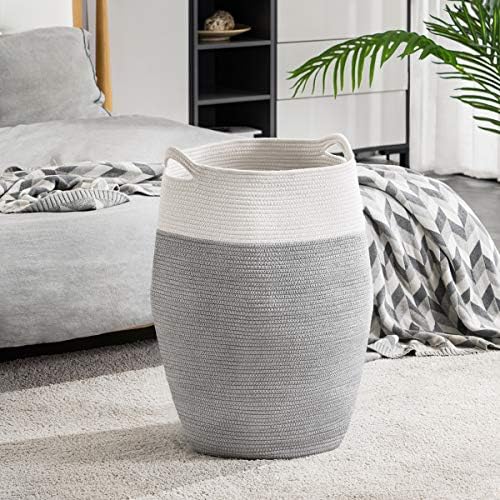 Cotton Rope Laundry Hamper by YOUDENOVA, 105L - Woven Collapsible Laundry Basket - Clothes Storage Basket for Blankets, Laundry Room Organizing, Bedroom Storage, Clothes Hamper – Grey & White - Image 6