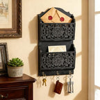 Rustic Key and Mail Holder for Wall Home Decorative,2-Slot Mail Organizer Wall Mount with 3 Hooks, Wooden Key Hangers Wall File Organizer Letter Sorter for Letter Magazines（Black） - Image 3