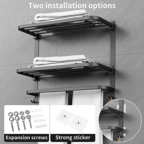 CAXIMSY 22.8Inch Towel Rack for Bathroom and Lavatory Towel Hanger with Wall Mount Towel Bars 304 Stainless Steel No Drill (Collapsible Black Towel Rack) - Image 6