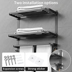 CAXIMSY 22.8Inch Towel Rack for Bathroom and Lavatory Towel Hanger with Wall Mount Towel Bars 304 Stainless Steel No Drill (Collapsible Black Towel Rack) - Image 6