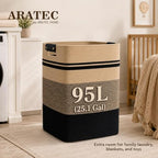 Laundry Hamper, Cotton Rope Laundry Basket with Leather Handles, 25.1-Gallon/95 L Large Clothes Hampers for Laundry, Woven Laundry Baskets for Blankets, Clothing, Bedroom, Living Room, Nursery - Image 3