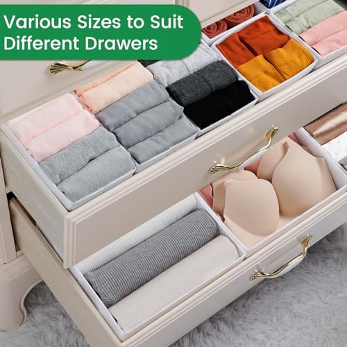 Criusia 16 Pack Underwear Drawer Organizer, Drawer Organizer Clothes, Foldable Cloth Storage Box Closet Dresser Drawer Divider Organizer for Clothes, Scarves (White) - Image 5