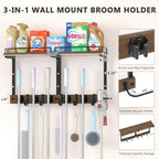 Broom and Mop Organizer Wall Hanging with Cleaning Supplies Organizer, Dark - Image 3