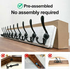 WEBI Coat Rack Wall Mount,38 9/16" Long,10 Hooks,Large Coat Hooks Wall Mounted,Coat Hanger Wall,Farmhouse Wood Hook Rack Rail,Triple Hooks for Hanging Coats,Clothes,Jacket,Black/White - Image 6