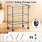 3-Tier Kitchen Storage Cart with Wheels, Rolling Utility Cart - Image 2