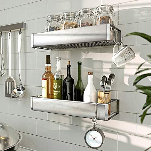 Bathroom Adhesive Shower Caddy Basket Shelf with Hooks, No Drilling Removable Bathroom Shelf Organizer,Stainless Steel Rustproof Shower Rack for Shampoo Storage, Sponge Holder-Silver - Image 2