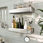 Bathroom Adhesive Shower Caddy Basket Shelf with Hooks, No Drilling Removable Bathroom Shelf Organizer,Stainless Steel Rustproof Shower Rack for Shampoo Storage, Sponge Holder-Silver - Image 2