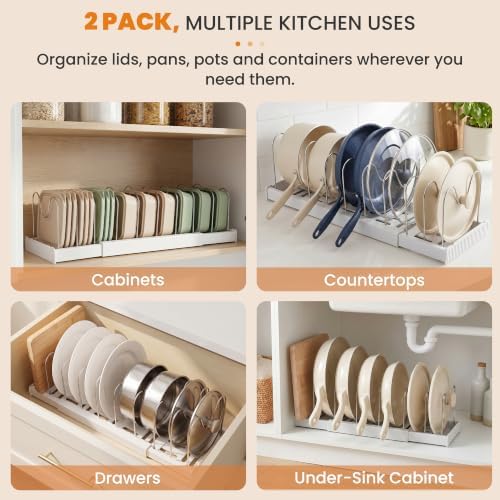 2 Pack Expandable Pot Lid Organizers with 10 Adjustable Dividers - Image 6