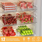 12 Pack Clear Plastic Storage Bins, Pantry Organizers and Storage, Multi-Use Clear Pantry Organizer Bins Storage Containers with Handles for Kitchen, Bathroom, Freezer, Cabinet, Office - Image 6