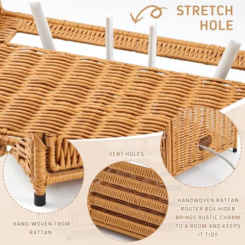 Novabright Rattan Router Box Hider, Wi-Fi Shelf, Plastic Rattan, Brown - Image 4