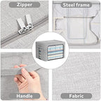 FHSQX 2 Pack Clear Window Storage Bins - Large Stackable Linen Fabric Storage for Clothes Foldable Container Organizer Set with Carrying Handles (Light Gray, 23.6x 16.5x 15.7 Inch) - Image 6