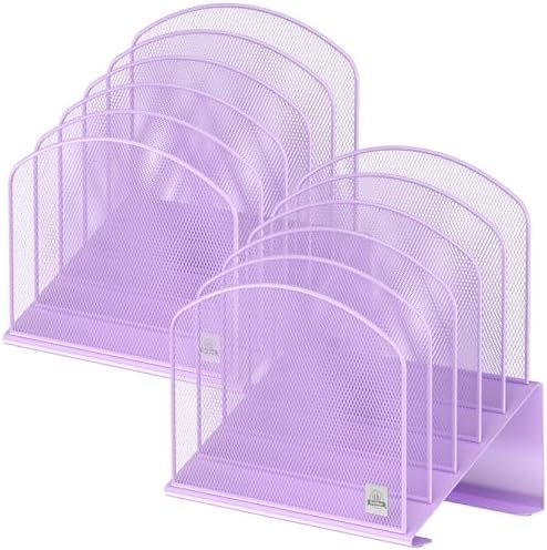 Delifox Inclined Desk File Organizer,Vertical File Folder Holder Stand Metal Rack File Sorter for Office Classroom Desktop Organization (2, Purple, 5) by Delifox