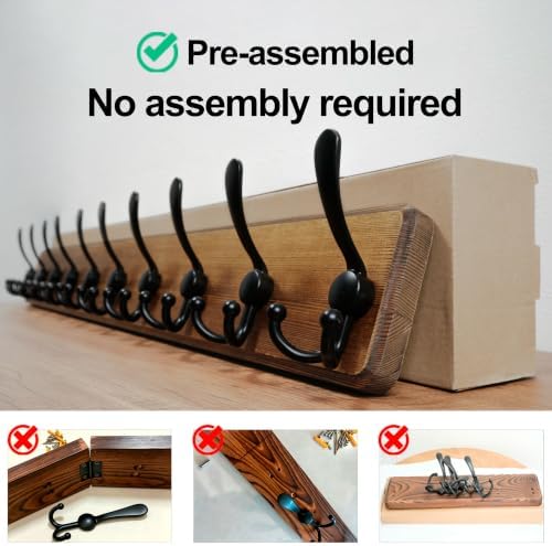 WEBI Coat Rack Wall Mount,38 9/16" Long,10 Hooks,Wood Coat Hooks Wall Mounted Coat Hanger Wall Hook Rack,Triple Hooks for Hanging Coats,Clothes,Jacket,Brown,2 Packs - Image 6