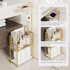 SWTYMIKI Freestanding Toilet Paper Holder - 4-Tier Free Standing Toilet Paper Holder Stand with Large Basket, Stand Mega Roll Storage Rack for Extra Rolls, Magazines, Wet Wipes, Gold - Image 2
