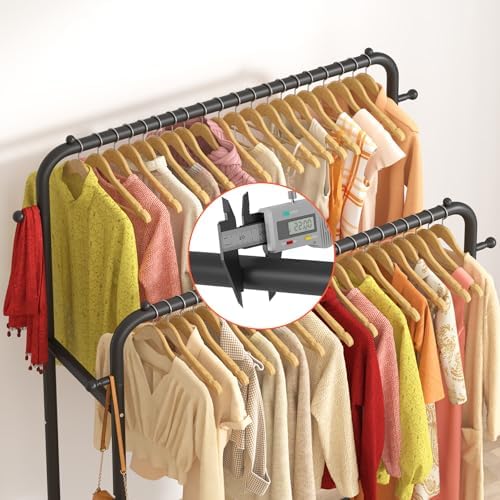Laiensia Double Rods Garment Rack with Wheels, Clothing Rack for Hanging Clothes,4 Hooks, Multi-functional Bedroom Clothes Rack, Black - Image 6