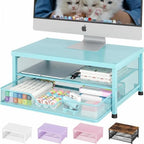 OPNICE Computer Monitor Stand Riser, Desk Organizer with Drawer, Printer & Laptop Stand, Office Desk Accessories & Workspace Desktop Organizers Storage for Office Supplies(Blue) by OPNICE