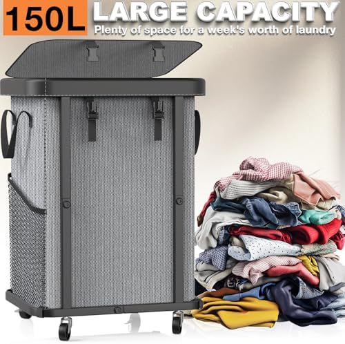 Laundry Basket with Wheels,150L (40 Gal) Rolling Hamper Carts - Gary - Image 3