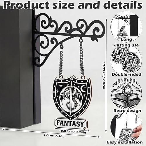 Yalikop 10 Set Book Shelf Dividers Decor, Hanging Shelf Sign with Brackets - Image 2