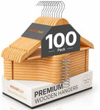HOUSE DAY Premium Wooden Hangers 100 Pack, Heavy Duty & Durable Coat Hanger by HOUSEDAY