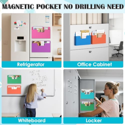MFTEK Magnetic File Holder 6 Pockets Paper Holder, Hanging File Organizer Horizontal Magnetic Mail Letter Folder Office Supplies Storage for Cabinets, Whiteboard, Refrigerator (Light Color) - Image 7