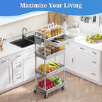 SUNALLY 4 Tier Rolling Cart with Drawer, Craft Storage Cart Organizer, Gray - Image 6