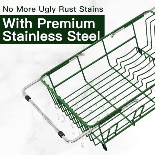 MAJALiS Green Expandable Dish Drying Rack Over Sink with Extra Drainboard - Image 6