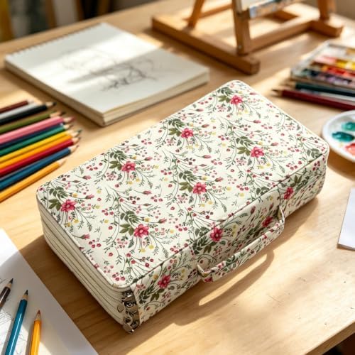 YOUNGCOL 300-Capacity Colored Pencil Case Pen Organizer (White Floral) - Image 4
