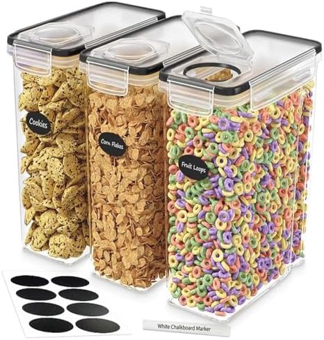 DWËLLZA KITCHEN Cereal Containers Storage 3 Pack 135 fl. oz Cereal Dispenser Countertop, Airtight Food Storage Containers for Pantry Organization and Storage, Bpa-Free with Marker & Labels by DW%C3%8BLLZAKITCHEN