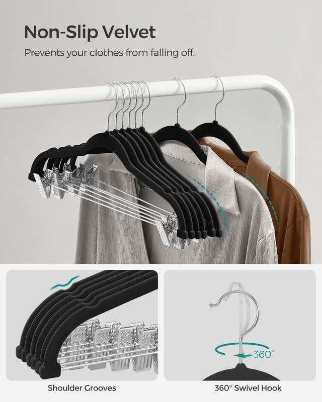 SONGMICS 30 Pack Pants Hangers, Velvet Hangers with Adjustable Clips - Image 6