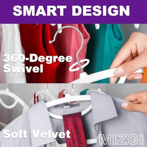 MIZGI Premium Velvet Hangers 50-Pack,No Shoulder Bump Hangers W/Tie Bar Ultra Thin Space Saving Non Slip Hanger Heavy Duty Felt Rounded Clothes Hanger for Sweaters,Coat,Jackets,Pants,Shirts - Image 4