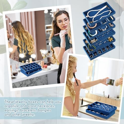 Junkin 18 Pcs Stackable Jewelry Drawer Organizer Inserts Peacock Blue - Image 5