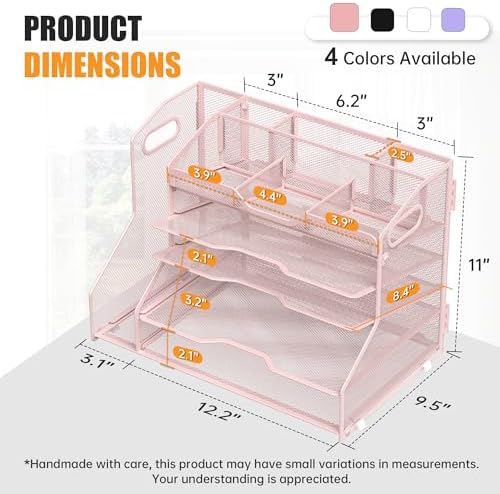 YINGHUA 5-Tier Mesh Desk Organizer and File Holder, Letter Tray - Pink - Image 3