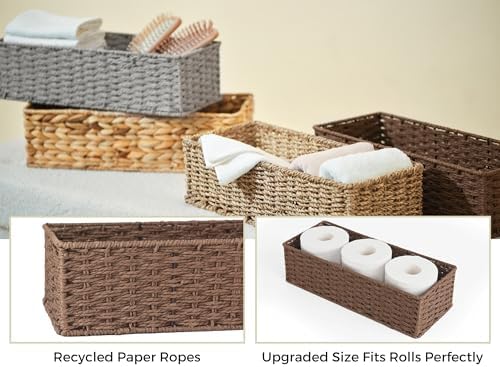 StorageWorks Toilet Tank Basket, Wicker Toilet Paper Baskets, Brown - Image 2