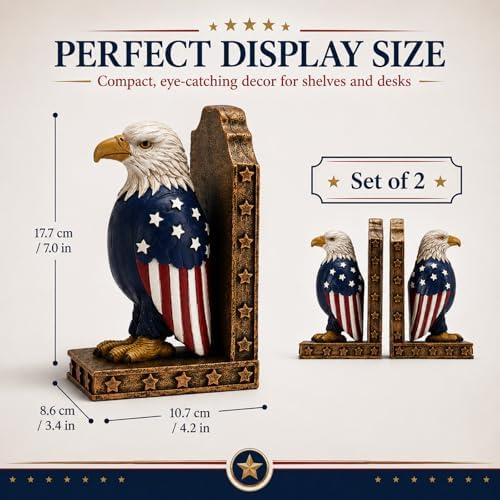 Eagle Decorative Bookend for Shelves - 1 Pairs Heavy Book Ends - Image 2