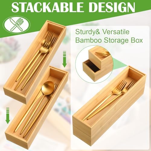Kigley 8 Pcs Bamboo Drawer Organizer for Kitchen, 12x3x2 Inch, Wood - Image 3